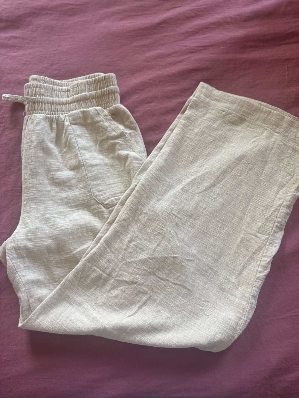 Hot Kiss Beige Elastic-Waist Cotton Pants